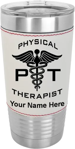 LaserGram Taza aislada al vacío de 20 onzas, fisioterapeuta PT, grabado personalizado incluido (piel sintética, estilo béisbol)