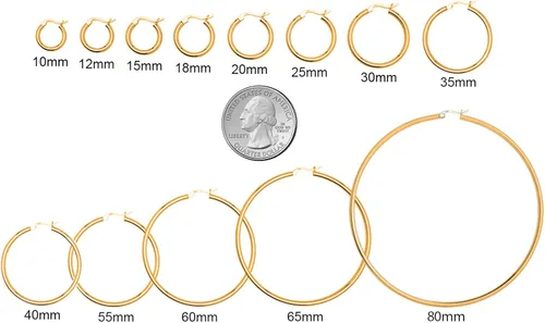 Miniatura 6 de Savlano Aretes redondos de plata de ley 925 Aretes de aro chapados en oro de 18 quilates para mujeres y hombres, vienen en 0.394 in a 0.984 in