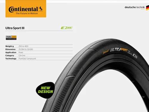 Miniatura 4 de Continental Ultra Sport III - Road Bike Tire Versatile Road Tire with Modern Tread Design - E25 Ebike Rated - PureGrip Negro