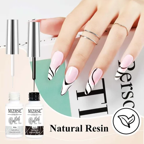 Miniatura 2 de MIZHSE Gel Liner Nail Art Polish Pintura en gel en blanco y negro para uñas, diseño de líneas de remolino, pintura de puntos, kit de manicura