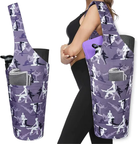 Miniatura 28 de Bolsa de esterilla de yoga impresa a la moda con bolsillo lateral grande y bolsillo con cremallera, bolsa larga de yoga que se adapta a la mayoría