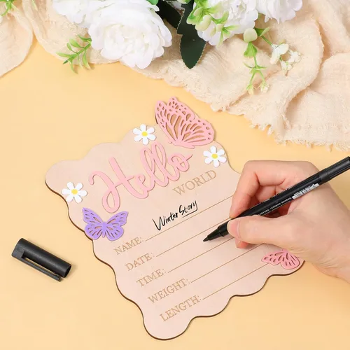 Miniatura 5 de Letrero de bienvenida para bebé, letrero de Hello World para recién nacido, letrero de anuncio de nombre de bebé de nacimiento para niñas