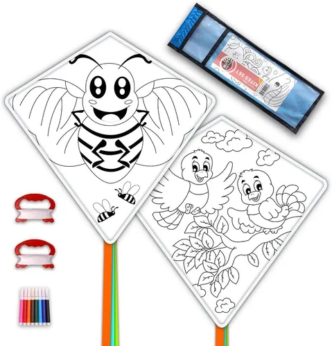 Cometas DIY para niños Kit de fabricación de cometas al por mayor, paquete de fiesta de decoración y colorear, kits de cometas de diamante blanco