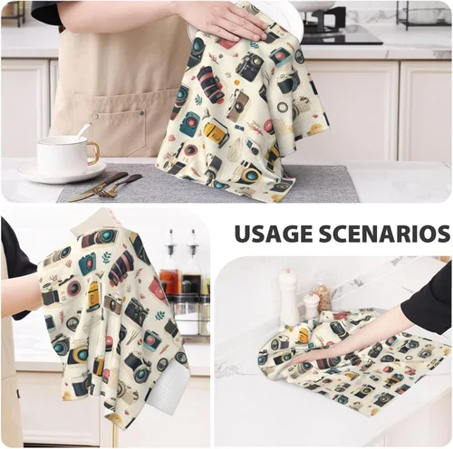 Miniatura 5 de Toallas de cocina – Toallas de cocina retro con estampado de cámara de secado rápido para secado de cocina, toalla de mano suave y absorbente