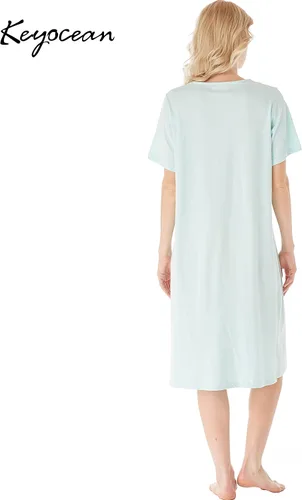 Miniatura 2 de Keyocean - Camisón de algodón para mujer, suave, cómodo, ligero, manga corta, vestido de casa, ropa de dormir, ropa de sala para verano.