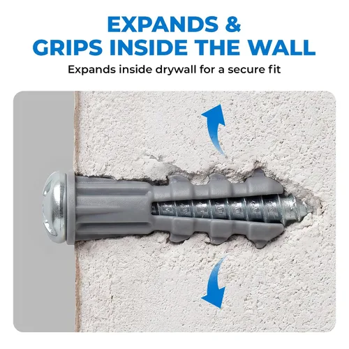 Miniatura 4 de Qualihome Kit de Anclajes de Plástico Acanalado para Paneles de Yeso - Anclajes de Pared y Tornillos para Paneles de Yeso Incluye Anclajes
