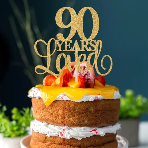 Miniatura 2 de 90 años de amor saludos al 90 aniversario, suministros de recuerdo de fiesta de cumpleaños con purpurina dorada