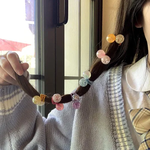 Miniatura 5 de 14 ligas coloridas de doble bola, bandas para el cabello con cuentas, cuerdas elásticas para el cabello, elásticos de cabello grueso para niñas