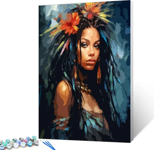 Miniatura 20 de Tucocoo Pintura por números para adultos, kits de pintura al óleo digital sobre lienzo con pinceles y pigmento acrílico, hermoso retrato de niña