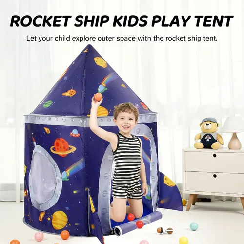 Miniatura 2 de Tienda de campaña de nave espacial para niños, tienda de juegos para niños con castillo de juguete, regalo para bebés niños y niñas de 3, 4, 5, 6, 7