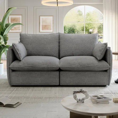 Miniatura 17 de Cloud - Sofá modular modular con relleno de plumón, sofá biplaza con respaldo alto y otomana, moderno sofá modular con funda extraíble, gris oscuro