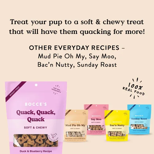 Miniatura 5 de Bocce's Bakery Oven Baked Quack Quack Quack Golosinas para Perros - Totalmente Naturales, Ingredientes Reales, Galletas Suaves y Masticables Sin