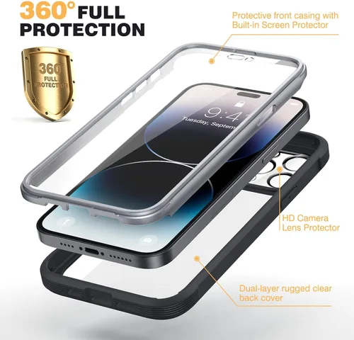 Miniatura 3 de Diaclara - Funda diseñada para iPhone 14 Pro Max de 6.7, resistente de cuerpo completo, con protector de pantalla sensible al tacto y antiarañazos +