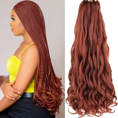 Miniatura 33 de COOKOO 9 paquetes de cabello rizado francés trenzado de 18 pulgadas, suave y flexible, cabello trenzado de alta calidad, rizos franceses, extensión