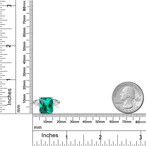 Miniatura 8 de Gem Stone King 5-7 Cttw Gemstone Birthstone and White Lab Grown Diamond 3-Stone Engagement Ring 925 Sterling Silver Center Emerald Cut 12X10MM