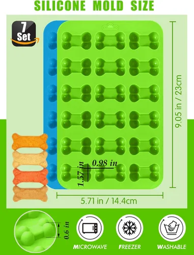 Miniatura 2 de Juego de 7, 4 moldes de silicona en forma de pata y hueso de cachorro y 3 piezas de acero inoxidable cortador de galletas de hueso, para golosinas