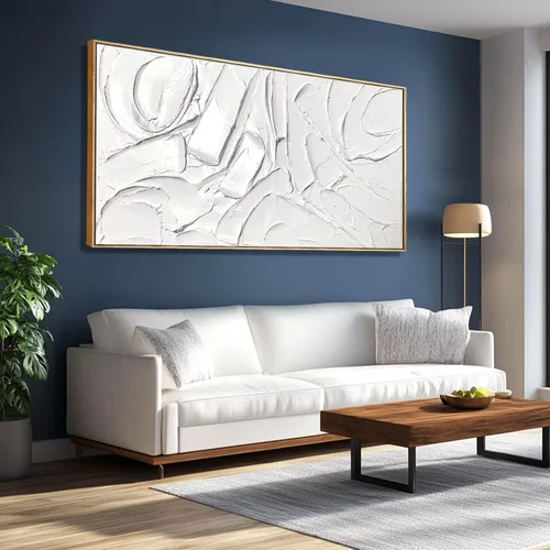 Miniatura 12 de Arte de pared abstracto dorado blanco y dorado pintura enmarcada moderna obra de arte con textura para sala de estar oficina comedor cuadros 24x48