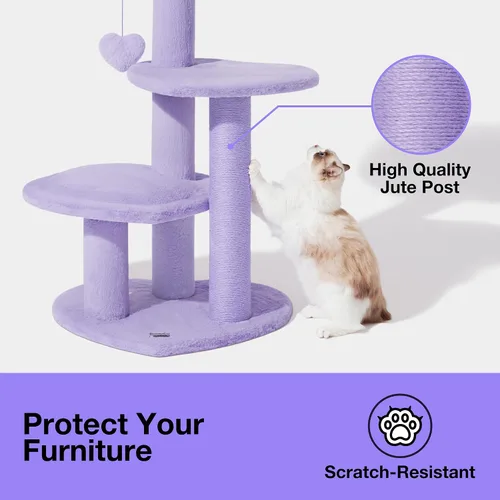 Miniatura 7 de VETRESKA - Árbol para gatos de 39.8 pulgadas, torre para gatos de varios niveles con plataforma, postes de rascar de sisal con juguete de flor