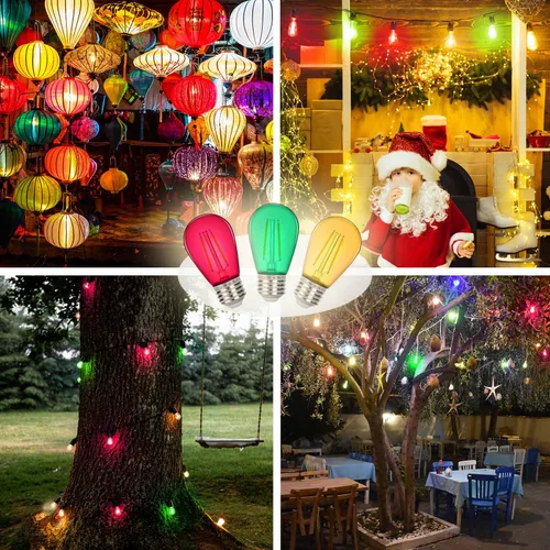 Miniatura 8 de Leadleds Paquete de 15 bombillas LED S14 de colores para tiras de luces de exteriores, bombillas de repuesto inastillables de 2 W para luces