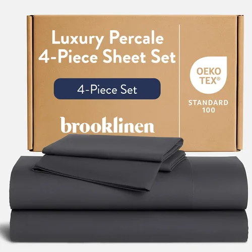 Miniatura 13 de Brooklinen Juego de sábanas de percal de lujo, 4 piezas, sábanas de cama 100% algodón, 1 sábana bajera y 1 sábana encimera, 2 fundas de almohada
