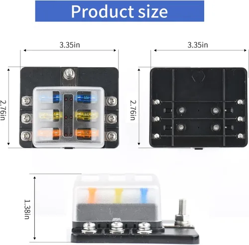 Miniatura 2 de Bloque de fusibles de 6 vías, fusible de hoja de 12 V, 6 circuitos, ATC/ATO, impermeable, soporte para caja de fusibles con indicador LED, cubierta
