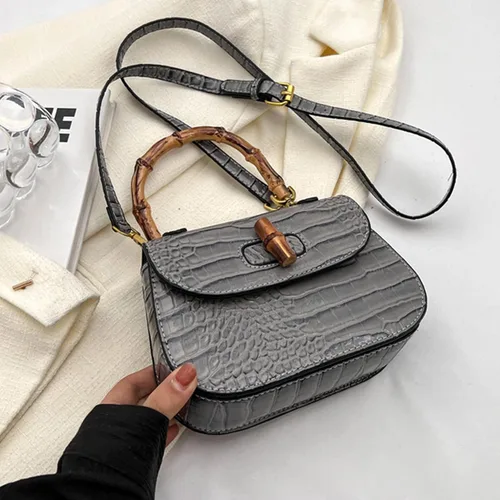 Miniatura 2 de Bolso de mano de cuero artificial de bambú con asa superior para mujer, elegante bolso de noche, regalo para mujer, hecho a mano