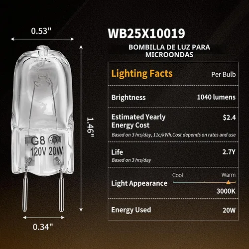 Miniatura 2 de Bombilla halógena compatible con GE, Samsung, Kenmore, Elite, Maytag, microondas sobre la estufa, luz nocturna/luz para estufa para microondas GE