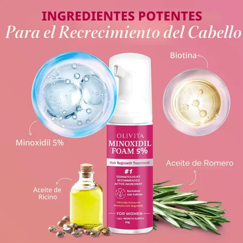 Miniatura 5 de 5% de espuma de minoxidil para el crecimiento del cabello de las mujeres: tratamiento de crecimiento del cabello extra fuerte - Solución de pérdida