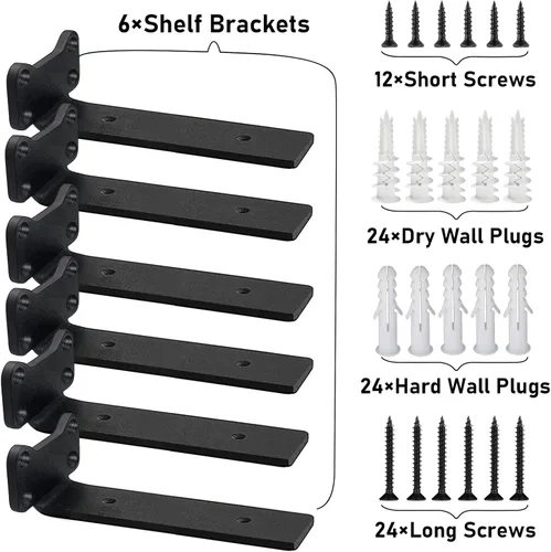 Miniatura 5 de Soportes para estantes flotantes de servicio pesado industriales, soporte de estante en L de 1/5 pulgadas de grosor, acero sólido premium, soportes
