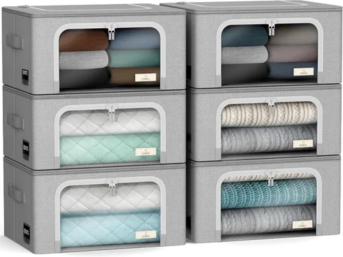 Miniatura 12 de Sorbus Contenedores de almacenamiento con marco de metal - Bolsas organizadoras de ropa apilables y plegables - Contenedores de almacenamiento
