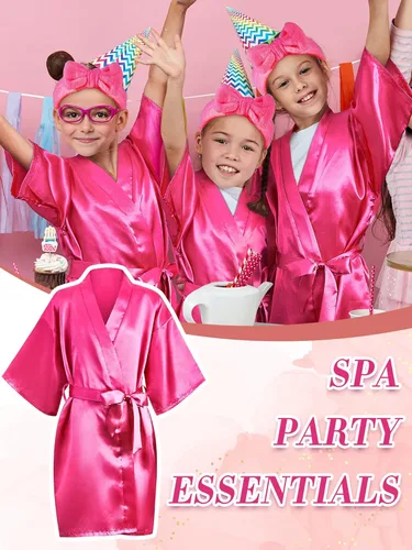 Miniatura 4 de Xuhal 92 piezas de suministros para fiesta de spa, juego de simulación de spa con batas de satén, diademas y máscaras de ojos, kit de fiesta