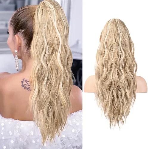 Miniatura 30 de FLUFYMOOZ Extensión de Cola de Caballo, Extensiones de Cabello de Cola de Caballo con Cordón de 26 Pulgadas para Mujeres, Postizo de Cabello