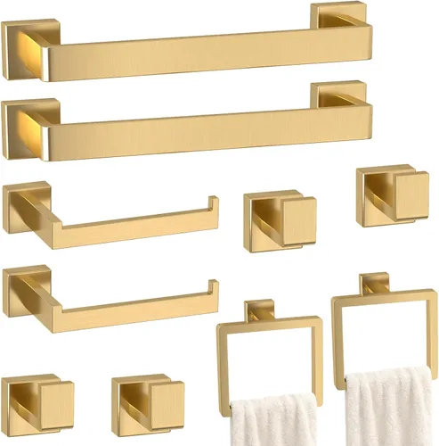 Miniatura 13 de Juego de 10 accesorios de baño negro mate, juego de herrajes de baño de acero inoxidable, toalleros para baño montados en la pared, juego de barras