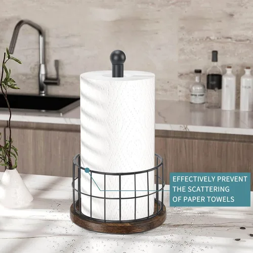 Miniatura 4 de YINMIT Portarrollos de Papel de Cocina de Madera para Encimera, Portarrollos de Papel Estilo Granja con Base Resistente, Portarrollos de Papel