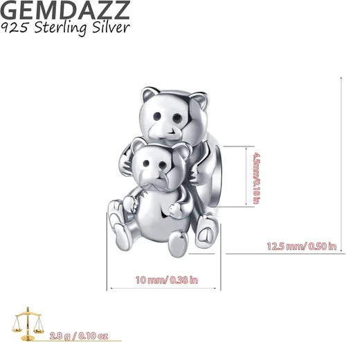 Miniatura 4 de GEMDAZZ Juego de dijes chapados en oro de plata de ley 925 con diseño de tortuga y oso de peluche, regalo para el día de la madre para niñosmamás