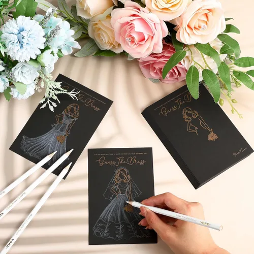 Miniatura 3 de Fulmoon 30 juegos de Adivina el vestido, juegos de despedida de soltera para invitados, incluyen tarjetas de juegos de ducha de boda, lápices Negro