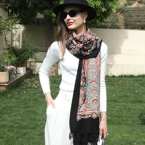 Miniatura 144 de DANA XU Manta de pashmina extragrande 100% de lana merina, bufanda de viaje, bufanda de cachemira para mujer, otoño e invierno, chal de gran