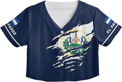 Miniatura 3 de Custom El Salvador Crop Top Baseball Jersey Camisa Salvadoreña Salvadoreña Camisa para Mujer Camisas De El Salvador para Mujer Blc9