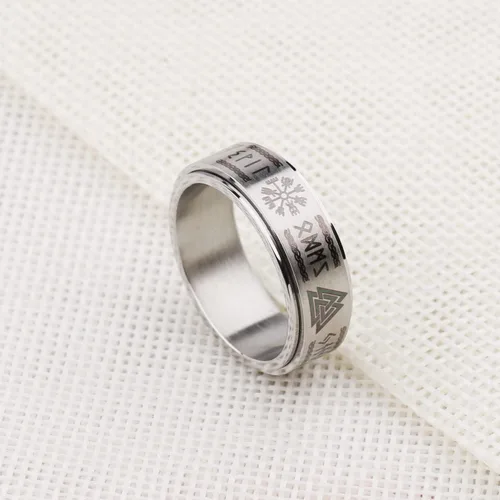 Miniatura 4 de Anillo vikingo de runa anti ansiedad anillos de texto nórdico joyería vikinga banda de promesa de boda para hombres y mujeres