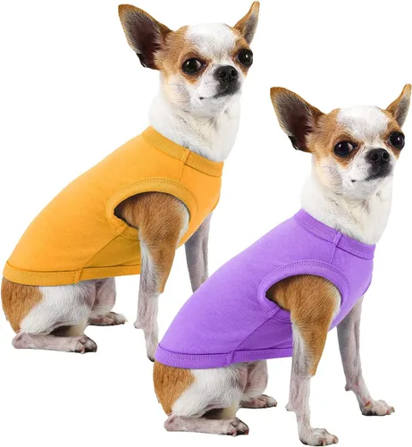 Miniatura 7 de Camisas de algodón en blanco para perros, ropa sencilla para perros medianos, amarillo y púrpura M Amarillo y Purply