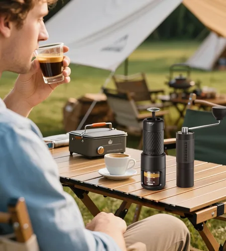 Miniatura 7 de STARESSO Kit de viaje 2026, juego de máquina de café espresso portátil y molinillo, doble uso para café molido y vainas, no necesita energía