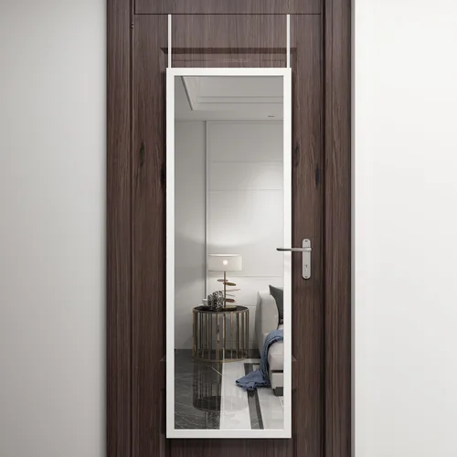 Miniatura 8 de whitebeach Espejo de puerta colgante, espejo de cuerpo completo de pared de longitud completa 44"x16" dorado montado en la pared sobre la puerta