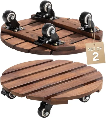 Miniatura 12 de Idzo Paquete de 2 cajas de madera de 12 pulgadas con ruedas resistentes, capacidad de 264 libras, plataforma de madera dura de acacia, soporte