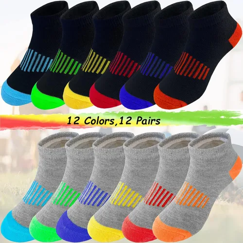 Miniatura 21 de 12 pares de calcetines de algodón atléticos para niños, calcetines de algodón medio acolchados de corte bajo