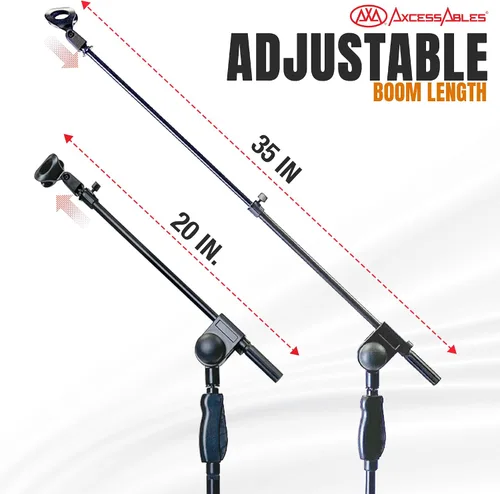 Miniatura 2 de AxcessAbles - Soporte de micrófono con base de trípode y brazo de pluma, ajuste de altura de embrague de liberación rápida, soporte de micrófono