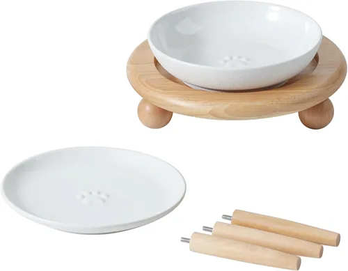 Miniatura 11 de Havniva Platos elevados de cerámica para gatos, cuenco para alimentos y agua con 2 estilos de soporte, juego de cuencos elevados ajustables para 2