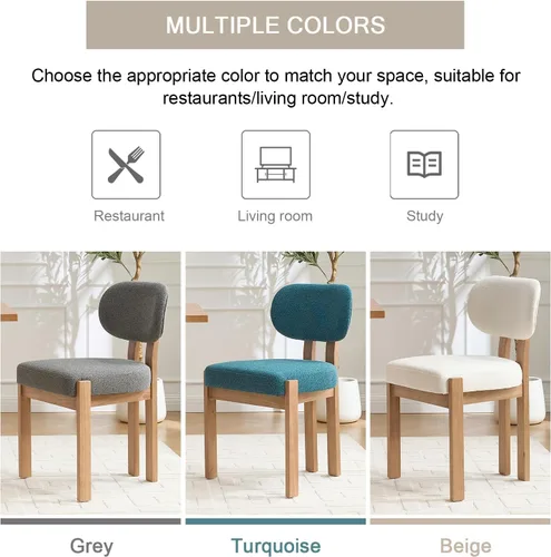 Miniatura 6 de Juego de 2 sillas de comedor de madera, modernas de mediados de siglo, tapizadas de chenil, sillas de comedor con patas de madera maciza, silla