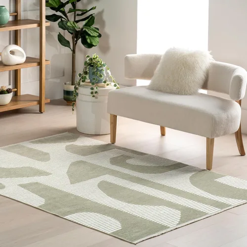 Miniatura 24 de Nuloom Versa Kirby - Alfombra de área color crema, 4 x 6 pies, azulejos, suave y acogedora, con alto tráfico, resistente a las manchas, fácil