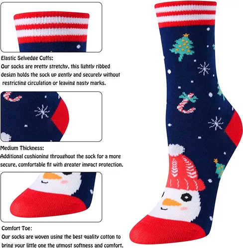 Miniatura 4 de HAPPYPOP Calcetines a la pantorrilla para niños, diseño de tiburón loco, diseño espacial, deportes, animales, comida