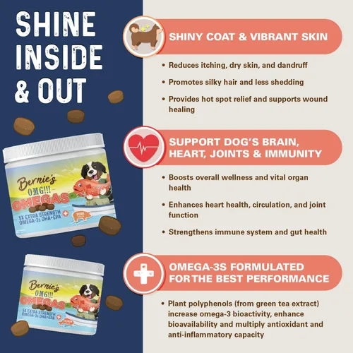 Miniatura 3 de Bernie's OMG! Gomitas de Omegas para Perros - 5 veces más Fuerte DHA+EPA, Aceite de Pescado, Piel y Pelaje Saludables, Alivio de Alergias